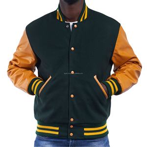 Chaqueta Varsity Unisex Personalizada al por Mayor, Cuerpo de Lana, Mangas de Cuero, Cierre de Cremallera, Diseño Retro Americano con Parches - Product Image 1