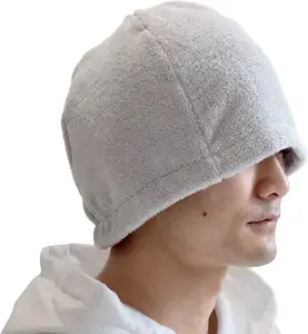 Sombrero de Sauna hecho en Japón, 100% algodón, absorción duradera, lavable a máquina, Unisex, gris claro