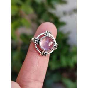 Handmade Women's <b>Ring</b> with Natural Rose <b>Quartz</b> 925 Solid Sterling Silver Oval Cut Pink Gemstone for Valentine's Day - Product Image 5