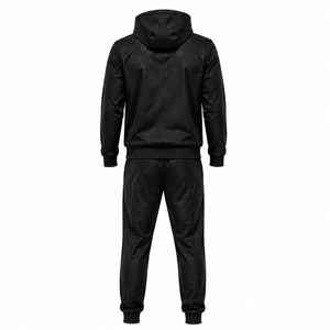 Men's Black Hooded Tracksuit Set Full Zipper Letter Print Casual Sportswear with Side Pockets and Logo Front Windbreaker Set - Product Image 2