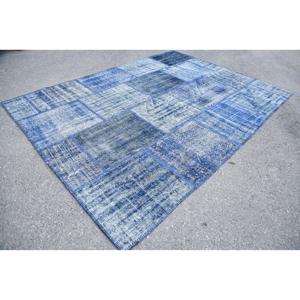 Alfombra Turca Vintage de 6.4x8.5 pies, Alfombra Grande, Alfombra de Lana con Diseño Floral Azul Gris - Product Image 2