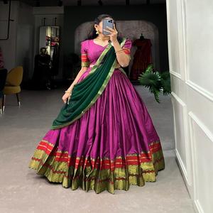 Designer Nouvelle Arrivée Festival Porter Poly Coton Demi Saree Lehenga Georgette Dupatta Zari Tissage Travail Tenue Indienne À Vendre - Product Image 1