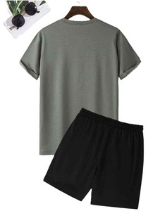 Ensemble 2 pièces pour homme, été, haute qualité, confortable, formel, respirant, chemise et short en coton éponge - Product Image 2