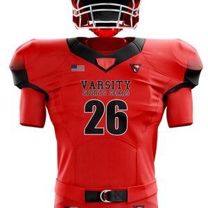 Uniforme de fútbol americano rojo y negro personalizado para hombre, camiseta y pantalones de equipo personalizados, aparejos transpirables, sarga duradera personalizada - Product Image 2