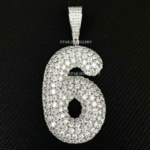 Colgante de Número Personalizado con Diamantes Naturales de Corte Brillante, Chapado en Oro de 10K y Rodio, Estilo Hip Hop, Unisex - Product Image 3