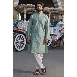 Vêtements traditionnels chinois pour homme, robe de mariage à manches longues, couleur vert sauge unie, Rehan - Product Image 1