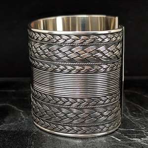 Handmade 925 Sterling <b>Silver</b> Indian Weave Patterned <b>Cuff</b> <b>Bracelet</b> Fashionable Fashion Accessory - Product Image 4
