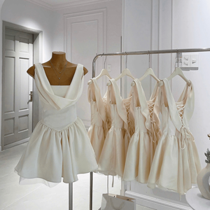 Robes mini de luxe unies pour femmes Ocean Vietnam Manufacture, taille naturelle, col drapé, sans manches, coupe ajustée trapèze, dos respirant - Product Image 3