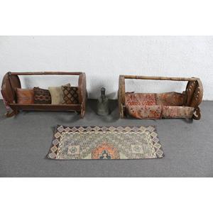 Petit tapis turc vintage 1,6x3,8 pi (49x117 cm), tapis Ikat bleu - Product Image 3