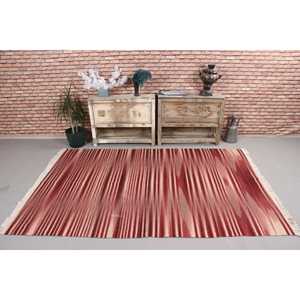 Tapis Kilim turc 4,7x7,4 pieds, motif plantes et arbres rouges, tapis en laine vintage - Product Image 2