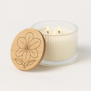 Handcraft <b>Glass</b> Candle <b>Jar</b> <b>with</b> Floral <b>Wood</b> <b>Lid</b> and Gold Handle Scented Wax Light Decorative Pot Luxury Gifting <b>Jar</b> Home Accent - Product Image 4