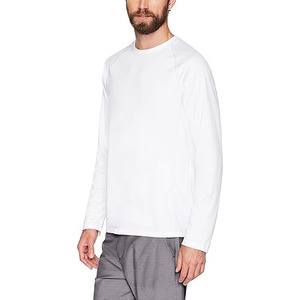 Camiseta de Manga Larga Blanca para Hombre, 100% Poliéster, Secado Rápido, Corte Regular, Cuello Redondo, Color Sólido Informal, Tejido de Punto - Product Image 3