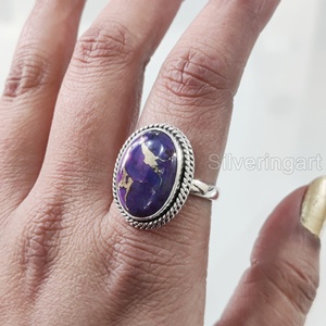 Bague Femme Naturel Violet Cuivre Turquoise Pierre Précieuse Décembre Pierre De Naissance Simple Bande Bijoux Faits À La Main Bague En Argent Sterling 925 - Product Image 2