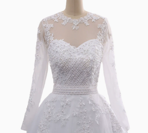 Vestido <span class=keywords><strong>de</strong></span> Novia <span class=keywords><strong>de</strong></span> Encaje con Escote Ilusión, Manga Larga, Estilo Princesa, con Perlas Bordadas en el Cuerpo y Cuello Alto - Product Image 6