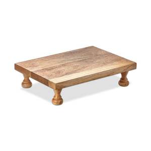 Plateau de service rond en bois de manguier avec gravure florale, plat en bois décoratif, plateau rustique pour le petit-déjeuner, le thé ou le café avec découpe - Product Image 1