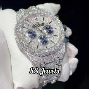 Reloj cronógrafo de lujo de 41mm, alta calidad, personalizado, cultivado en laboratorio, VVS, moissanita, acero inoxidable, mecánico, 20mm, cristal analógico - Product Image 1