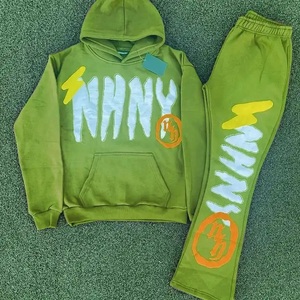 ชุดวอร์มผ้าฝ้ายสีน้ำตาล เสื้อฮู้ดและกางเกงขายาวพิมพ์ลาย สไตล์สตรีทแวร์ ทรงปกติ ใส่ได้ทั้งฤดูใบไม้ร่วงและฤดูหนาว - Product Image 3
