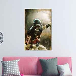 Lienzo Impreso Plano: Arte de Fútbol Americano de Walter Payton, Enmarcado para Exhibición - Product Image 1