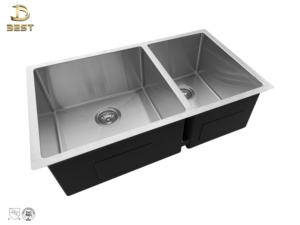 4:6 Vietnam hecho a mano 32*19 pulgadas alta calidad 304 Acero inoxidable doble cuenco bajo encimera cocina cepillado antiarañazos de un agujero - Product Image 3