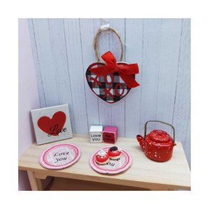 Maison de poupée miniature Saint Valentin Boîte en papier Plaque Cube en bois Pot en métal Décoration suspendue - Product Image 1