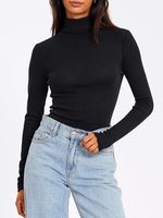 Hauts thermiques pour femmes à col roulé, manches longues, unis, décontractés, tricotés à l'ordinateur, 18GG, polyester/coton, séchage rapide, doublure en coton