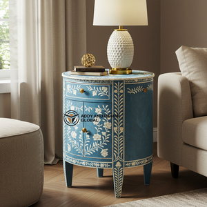 โต๊ะข้างเตียงลายเรขาคณิต 3 ลิ้นชัก สไตล์โมเดิร์น ลายไม้สีน้ำเงิน  ลดราคาพิเศษ ราคาโรงงาน - Product Image 1