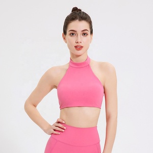 2024 conjunto de Sujetador deportivo de compresión transpirable ligero para mujer cuello alto entrenamiento de secado rápido Top corto Yoga gimnasio de talla grande - Product Image 4