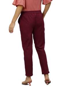 Soft Breathable Cotton Slub <b>Trouser</b> Pants For Women Maroon Color Regular Fit Casual Bottom Wear Suitable For Office Travel - Product Image 3