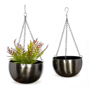 Ensemble de pots suspendus en céramique gris foncé pour une exposition moderne de plantes d'intérieur et une décoration contemporaine de la maison - Product Image 2