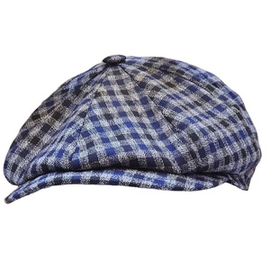 C'est une casquette de boulanger en laine vierge et en lin de Cappellificio Biellese à motif à carreaux bleus. - Product Image 1
