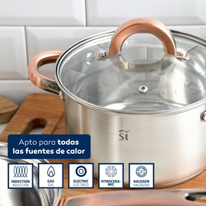Set di pentole in acciaio inox da 5 pezzi (16, 18, 20), adatto per piani cottura a induzione + Spruzzatore per olio e aceto Bergner in rame - Product Image 3