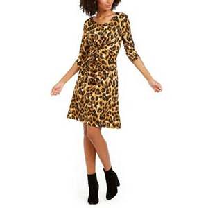 Abito Giallo da Donna NY Collection, Taglia Grande e Petite, Lavabile, con Collo a Zip Intrecciato e Vita Naturale, Design Stampato - Product Image 1