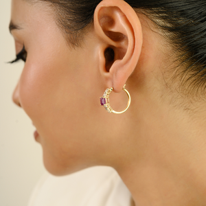 Wholesale Custom Gemstone Square Cut <b>Ruby</b> & Diamond 14K Yellow Gold Women Hoop Earrings Latest New Collection Jewelry - Product Image 4