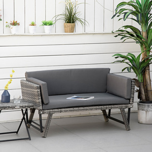 Outsunny Sofá de Jardín de Ratán de 2 Plazas con Acolchado y Reposabrazos Plegables, 129x63x67cm, Gris - Product Image 2