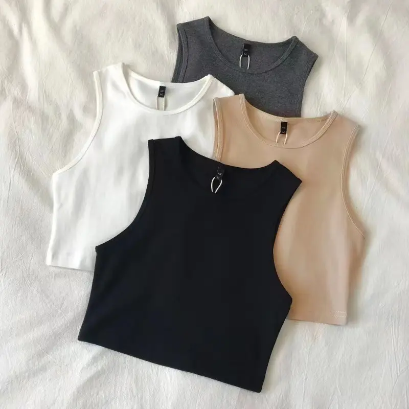 Camiseta feminina de cintura alta com fundo sem mangas elástica, camiseta slim com parte inferior feminina, com suporte personalizado para meninas
