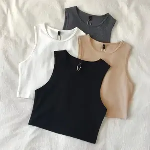 Camiseta feminina de cintura alta com fundo sem mangas elástica, camiseta slim com parte inferior feminina, com suporte personalizado para meninas