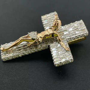 Customized Jesus on the <b>Cross</b> Baguette Cut <b>Pendant</b> Gold Plated Religious Jewelry with Moissanite Stone Cute Style - Product Image 1