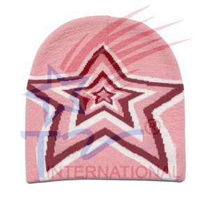 Bonnet en tricot de nylon unisexe jaune à motif étoile et multicouche, doux, chaud pour l'hiver, mode streetwear, rétro coloré Y2K - Product Image 3