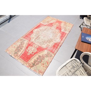 Turkish Vintage Area Rug 3.5x6.9 ft, <b>Red</b> Gray Animal Print <b>Wool</b> Rug - Product Image 3