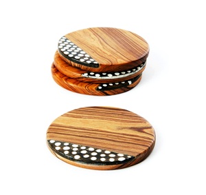 DOTTED RESIN <b>Coasters</b> with Dyed Bone Inlay Custom Wood <b>Coaster</b> <b>Set</b> with Handmade Bone <b>and</b> Brass Inlay Made in India - Product Image 5