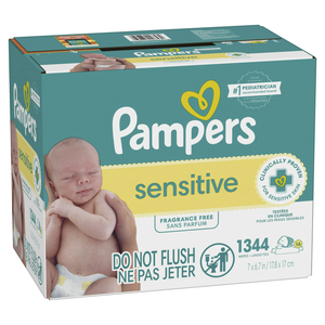 Pampers Sensitive Lot de 16 lingettes biodégradables pour bébé 1344 tissu organique avec bambou non parfumé pour le soin et le nettoyage de la peau - Product Image 1