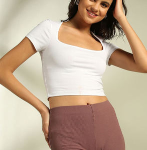 Camiseta corta superventas para mujer, camiseta lisa para mujer, Top corto de algodón 100%, camisetas de manga corta para mujer - Product Image 1