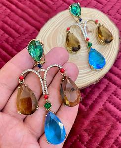 Superbe qualité or polonais Zircon boucles d'oreilles moderne porter fête mariage fonction porter Collection pour les femmes et les filles - Product Image 6