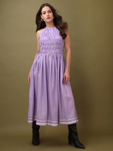 Mujeres Impreso Halter Neck Fit & Flared Sin mangas Casual Midi Longitud Cómodo Hermoso vestido - Product Image 2