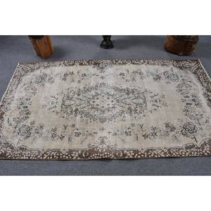 พรมขนแกะสีน้ำตาลเบจ7.1ft 3.8ชิ้นสไตล์วินเทจงานเย็บมือพรมยางสี่เหลี่ยมสำหรับข้างเตียงสไตล์ตุรกีงานเย็บปะติด - Product Image 3