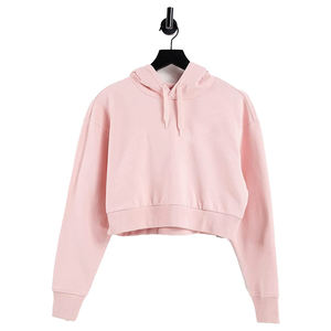 Sudadera con capucha corta personalizada para mujer, forrada para invierno, de punto, con cordón, hombros caídos, logo frontal, OEM, lisa - Product Image 1