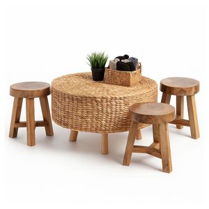 El mejor juego de mesa de ratán hecho a mano con taburetes de teca duraderos, ideal para sala de estar o balcón rústico moderno y ecológico - Product Image 4