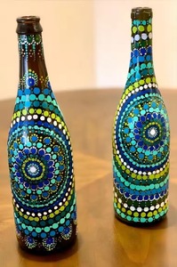 Hand Painted Tall Wine Bottle Mandala Colorful <b>Art</b> Flower <b>Painting</b> Glass Bottle <b>Paintings</b> Table Decoration Bohemian Home Decor - Product Image 4