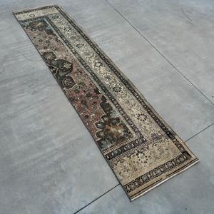 1.7x7.4 ft Runner Turkish Rug, Vintage Rug, <b>Brown</b> Beige Ikat <b>Wool</b> Rug - Product Image 2
