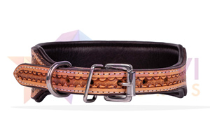 ปลอกคอสุนัขหนังแท้แบบปรับได้มีมือจับแบบตะวันตกพิมพ์ลายสลักออกแบบให้มีหมุดสำหรับตกแต่งสายจูงสัตว์เลี้ยงบุนวมสีทึบ - Product Image 4